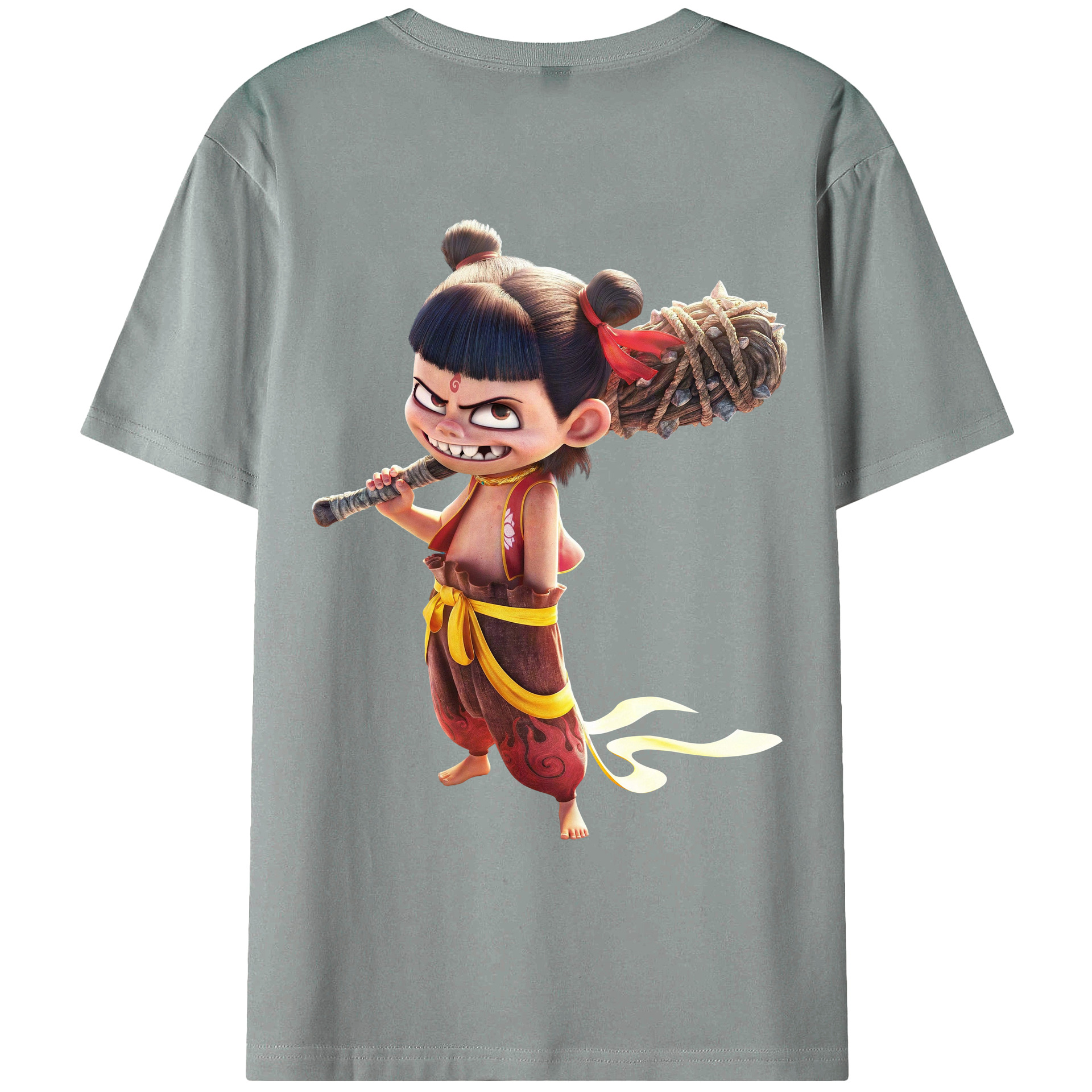（画像用） Ne Zha 2 ナタ 魔童の大暴れ 綿100％ メンズ半袖Tシャツ（バックプリント） 通気性